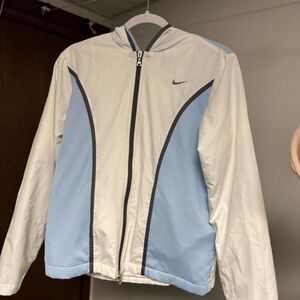Nike White and Blue Windbreaker Jacket Y2K